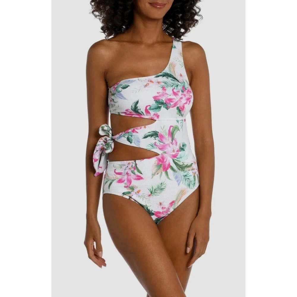 La Blanca Swimsuit Size 8 White Colorful Tropical‎ Floral One Piece Cut Out - Picture 8 of 9